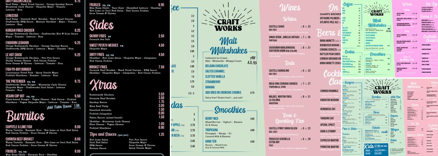 Camel Trail Cycle Hire Menu