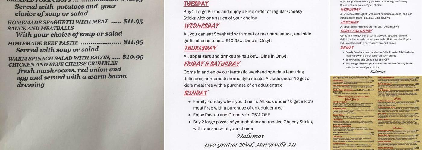 Daliono's Menu