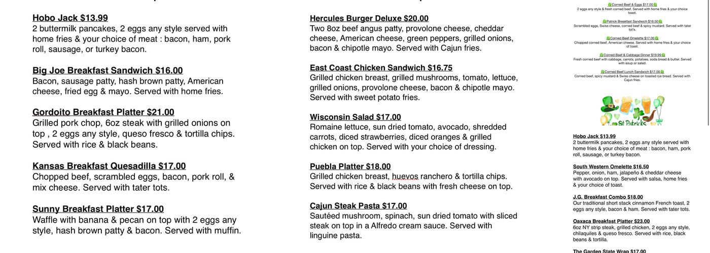 J&G South Bound Brook Diner Menu