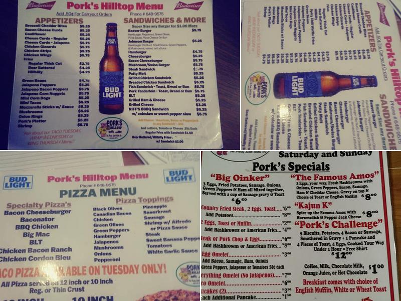 Pork's Bar Menu