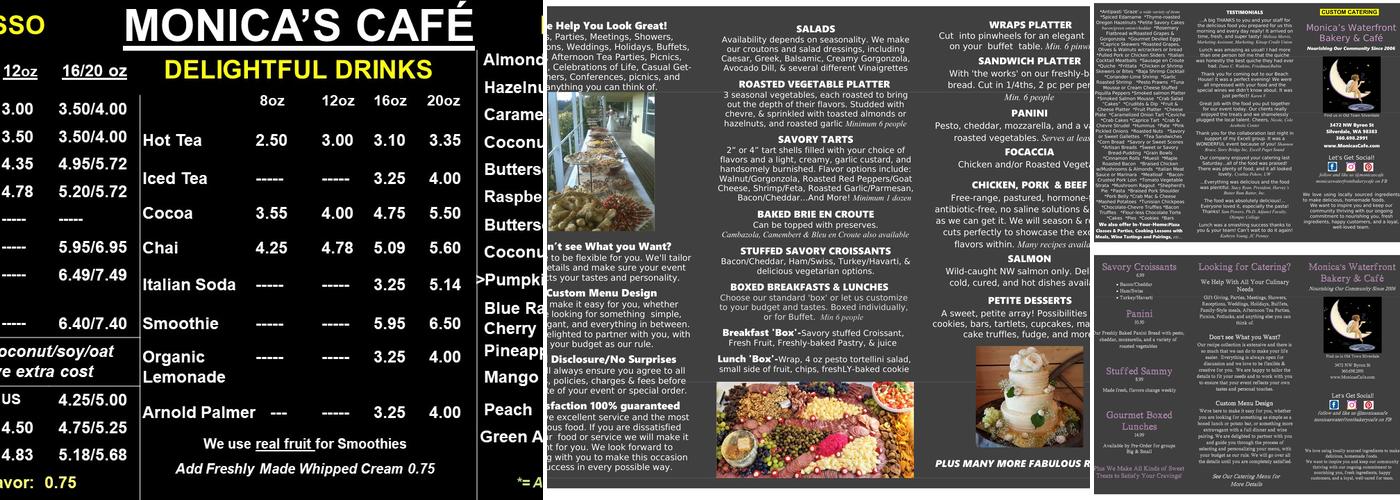 Monica's Waterfront Bakery & Cafe Menu