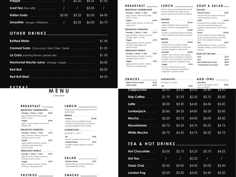 The Coffee Oasis - Bremerton Café & Roastery Menu