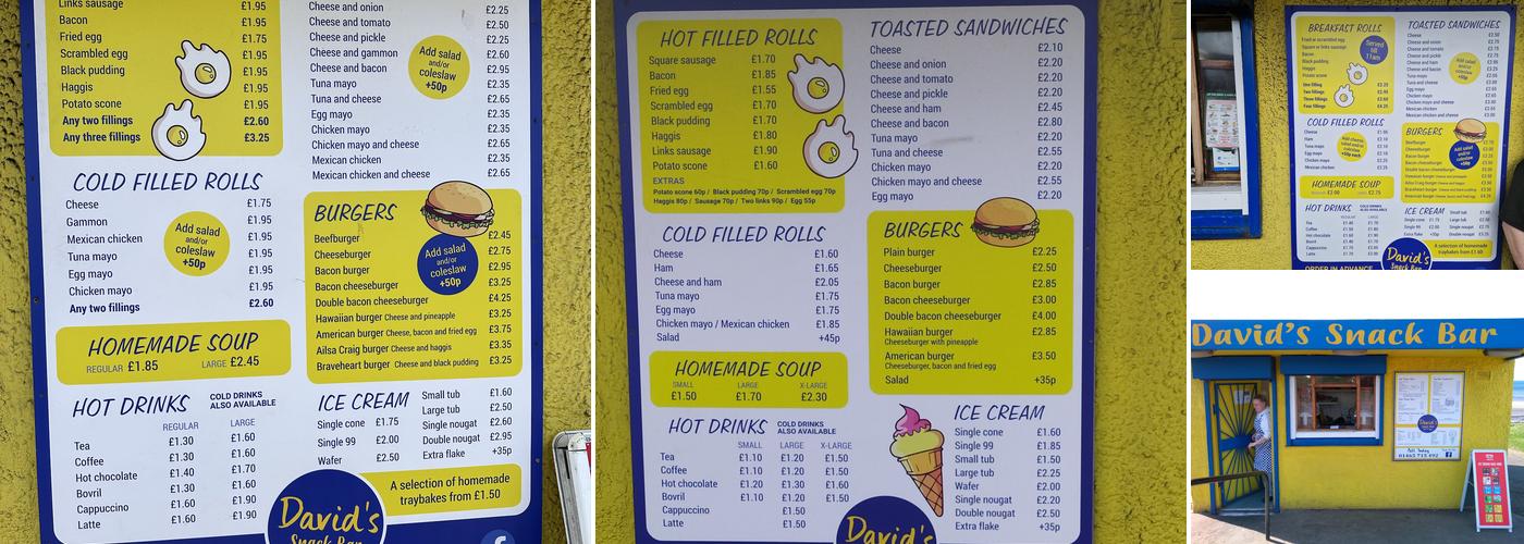 David's Snack Bar Menu