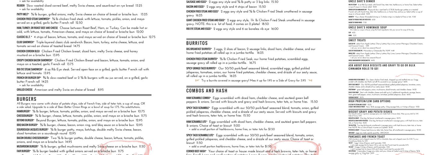 Uncle Dave's Cafe Menu