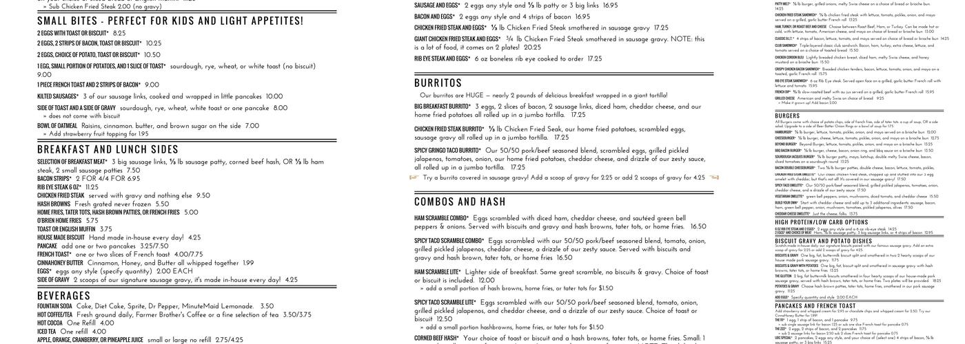Uncle Dave's Cafe Menu