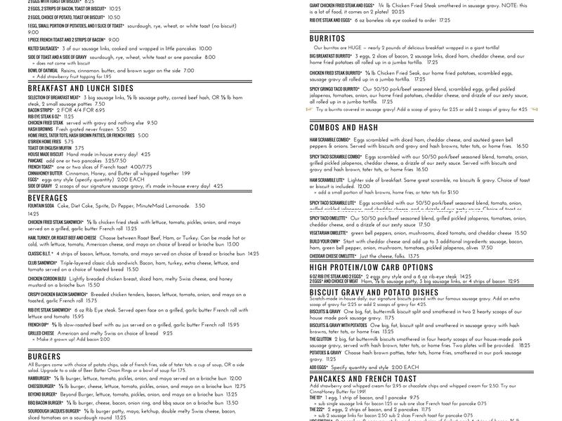 Uncle Dave's Cafe Menu