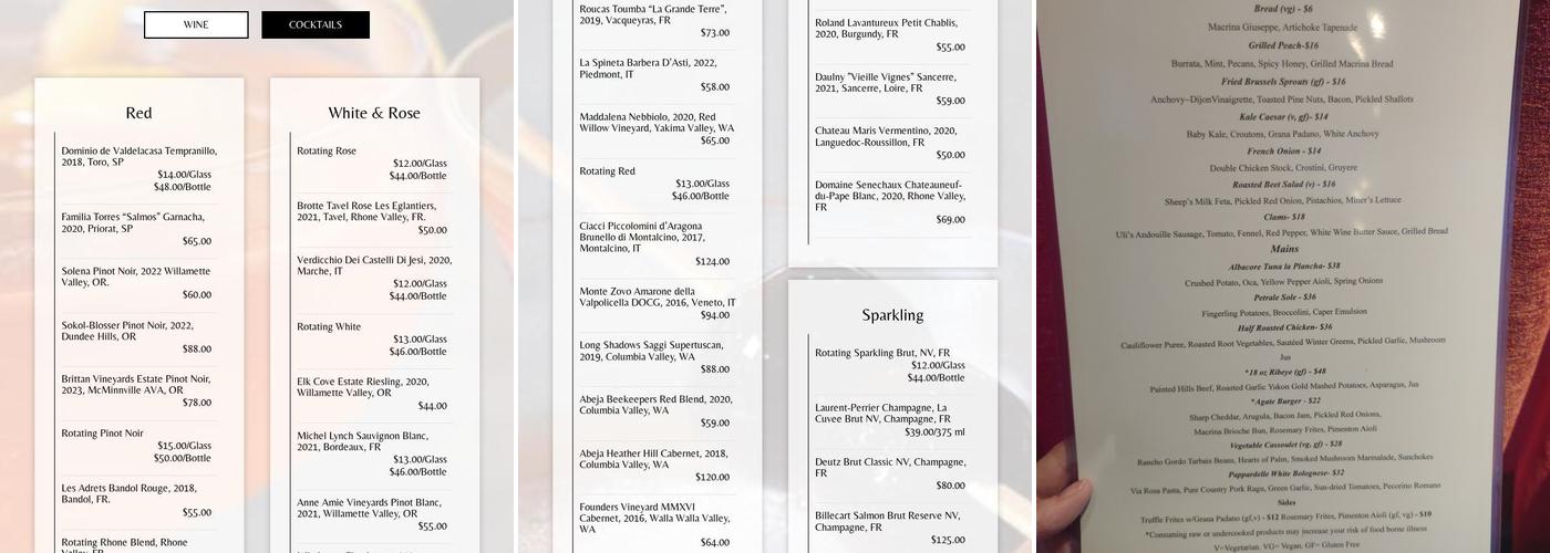 Agate Restaurant Menu