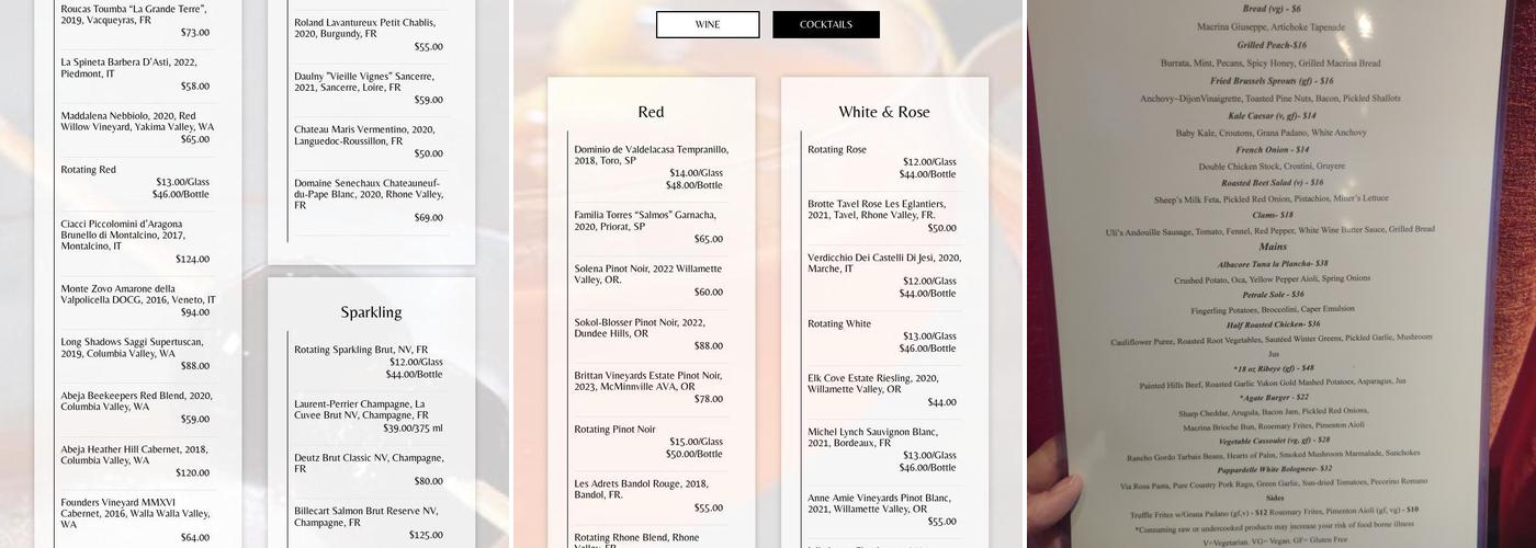 Agate Restaurant Menu