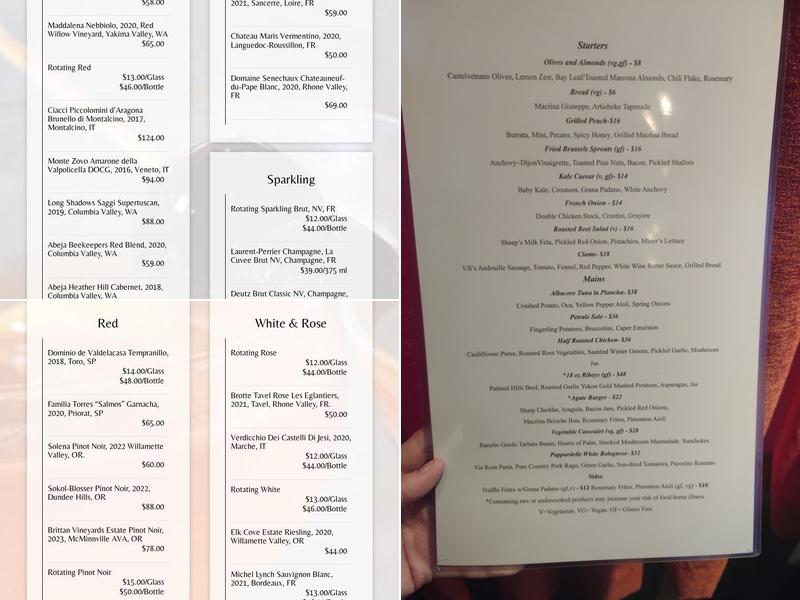 Agate Restaurant Menu