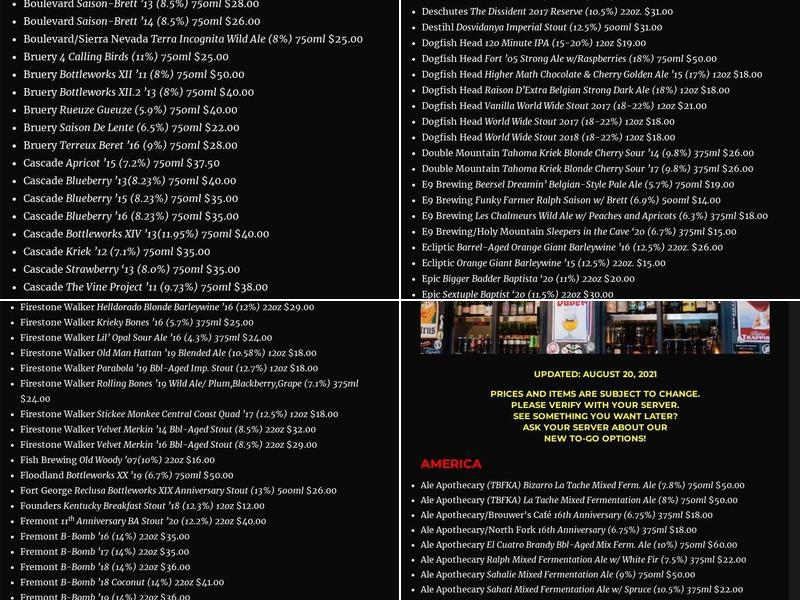 Brouwer's Cafe Menu
