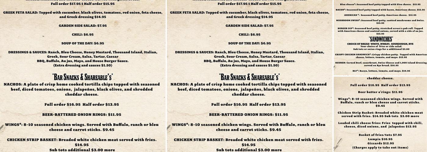 Camp Union Saloon Menu