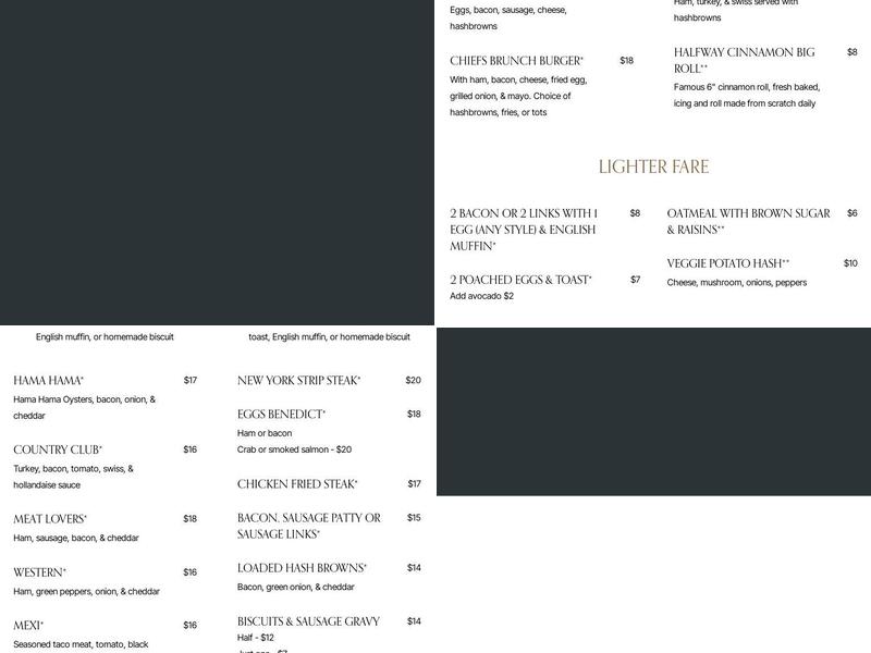 Halfway House Restaurant Menu