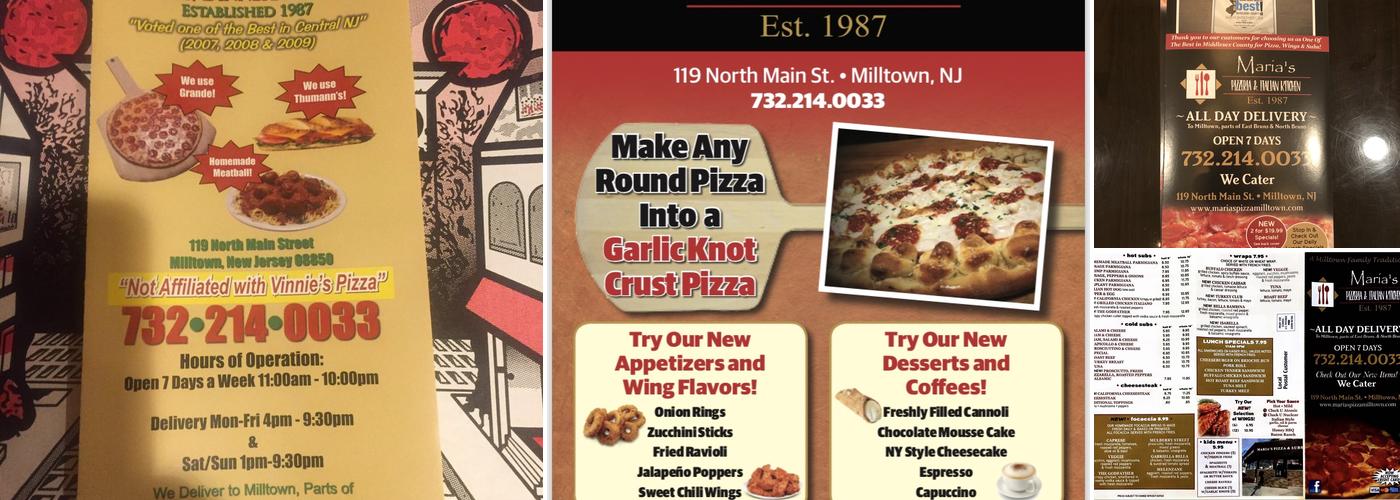 Maria's Pizza Milltown Menu