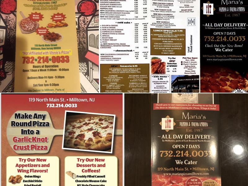 Maria's Pizza Milltown Menu