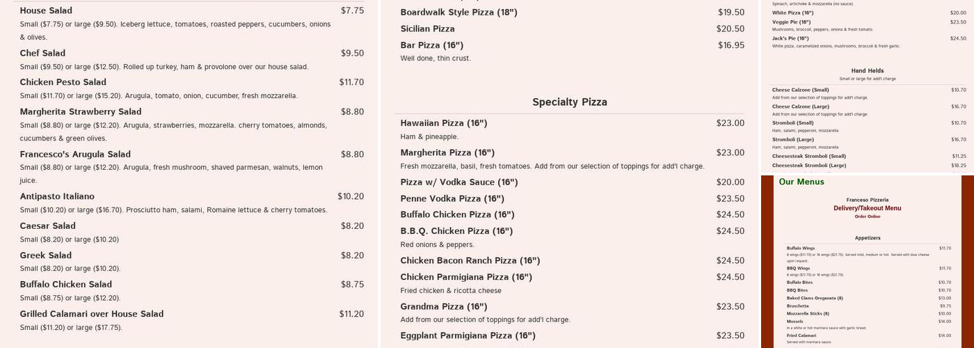Francesco Pizza Menu
