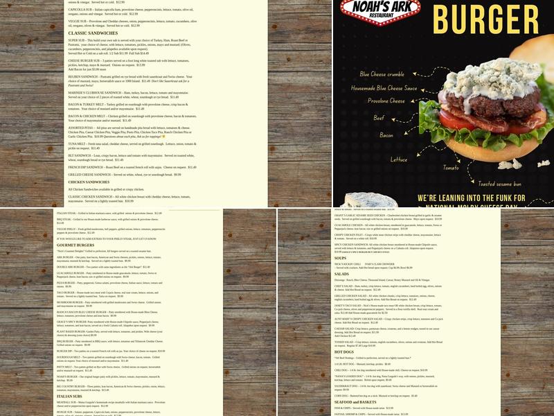 Noah's Ark Restaurant Menu