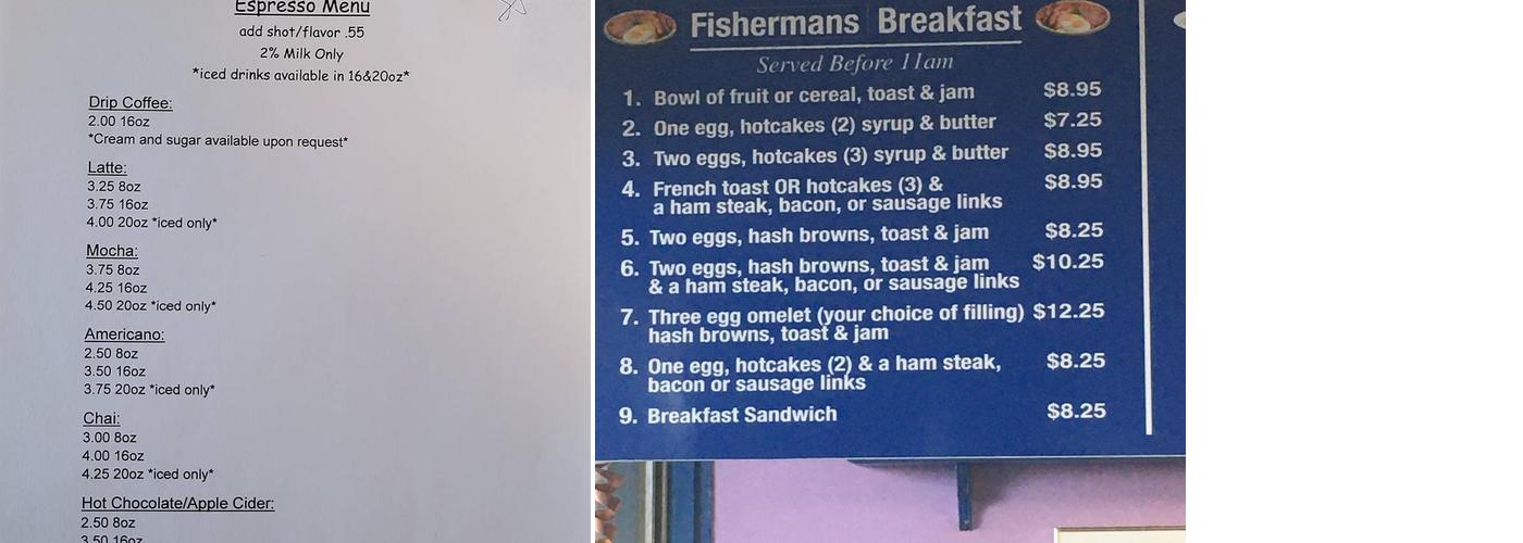 Waterfront Cafe Menu