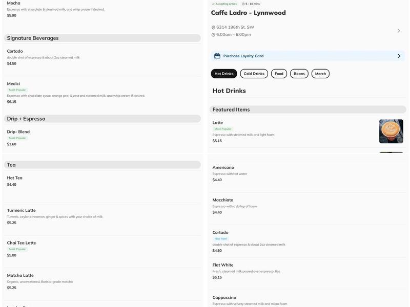 Caffe Ladro - Lynnwood Menu