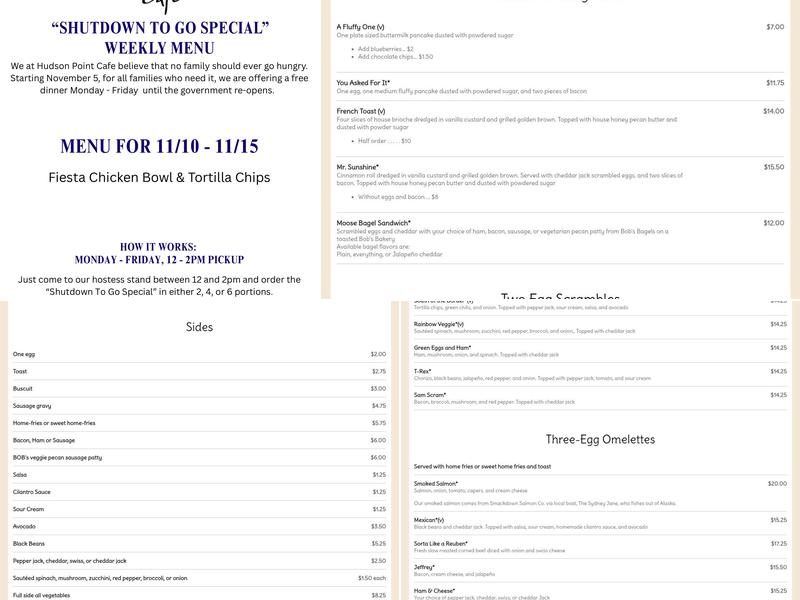 Hudson Point Café Menu
