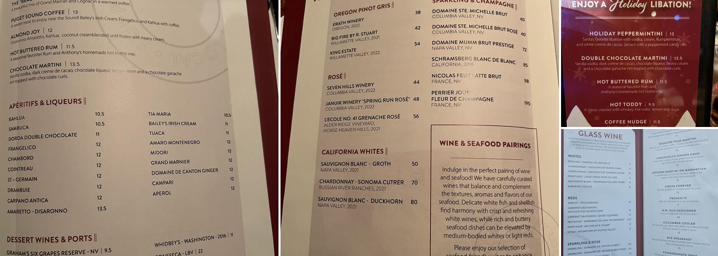 Anthony's HomePort Edmonds and Beach Cafe Menu