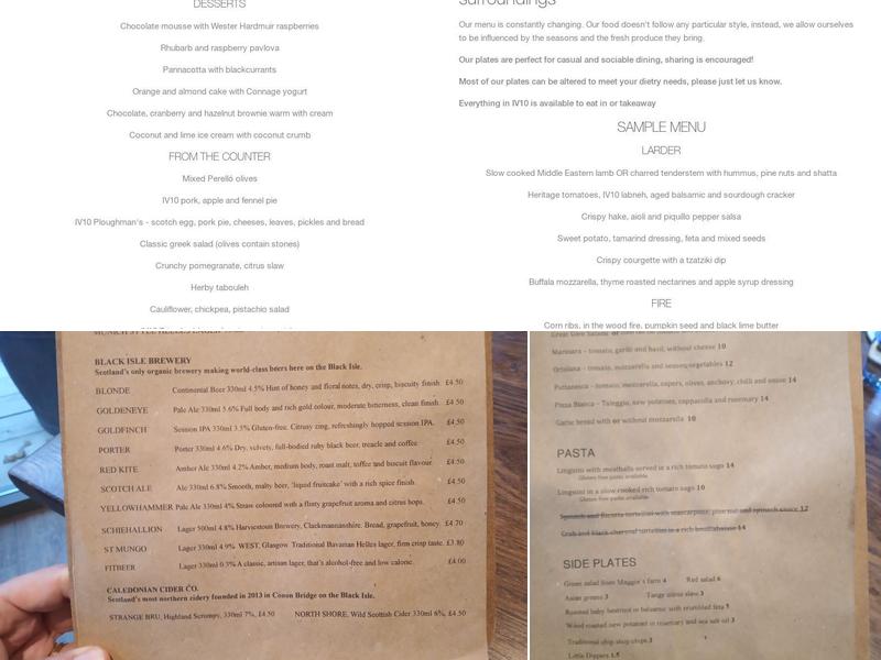 IV10 Cafe Bar Deli Menu