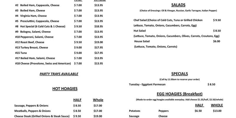 Hoagie Hut Menu