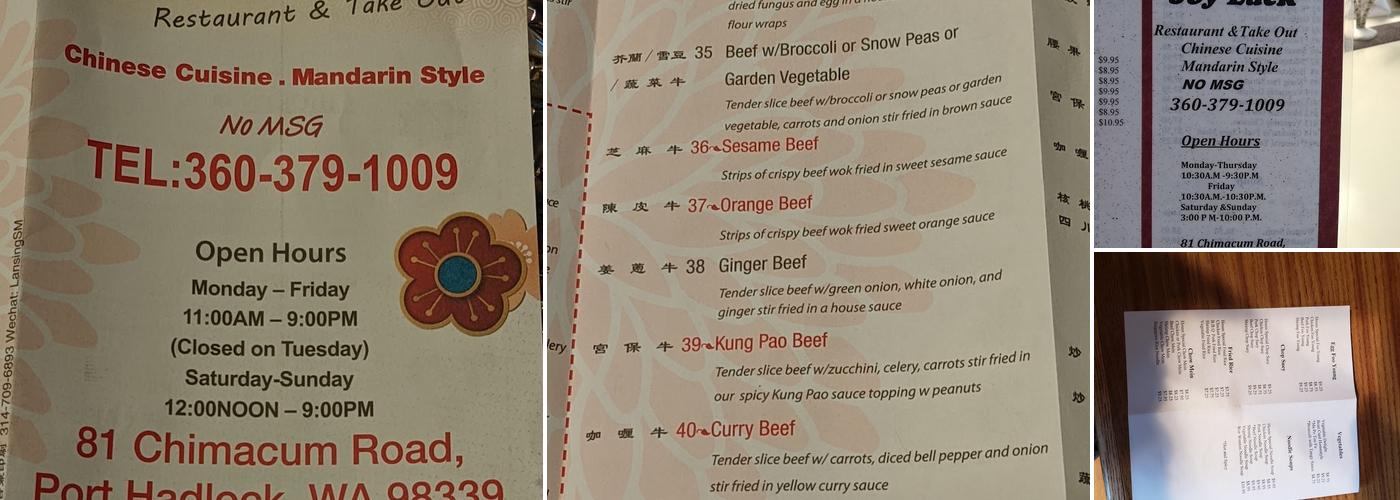 Joy Luck Restaurant Menu