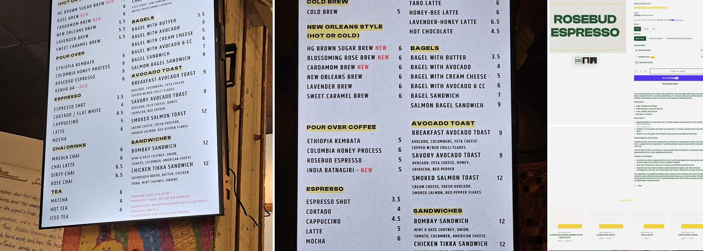 Hidden Grounds Chai & Coffee House Menu