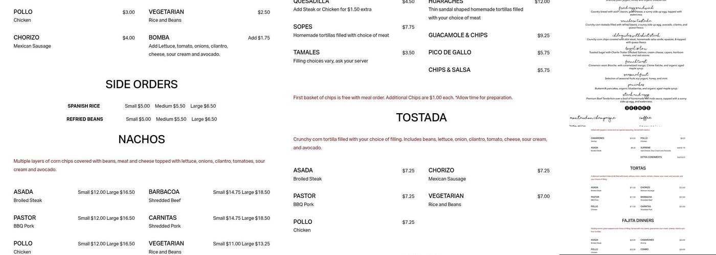 Mixteca Menu