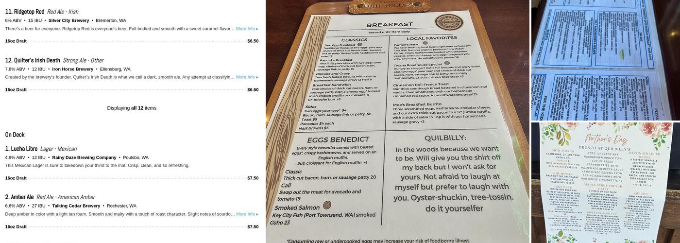 Quilbilly's Restaurant and Taproom Menu