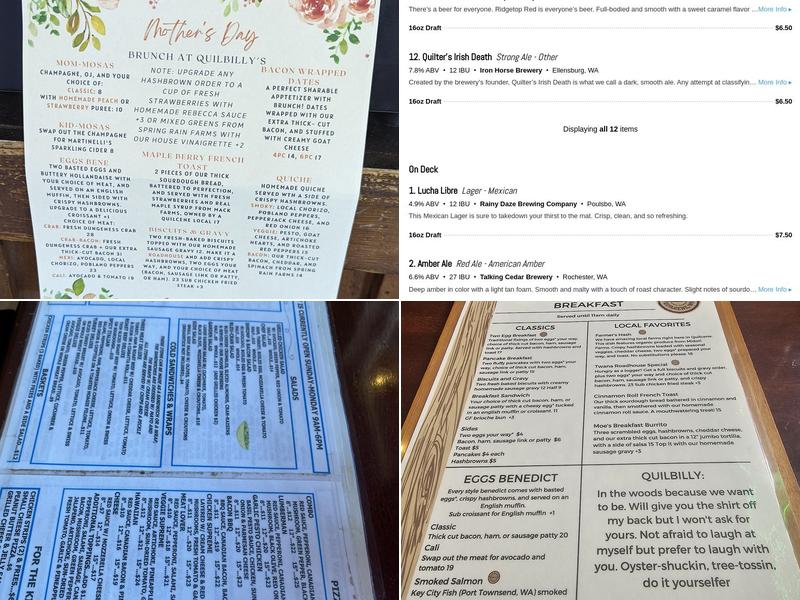 Quilbilly's Restaurant and Taproom Menu