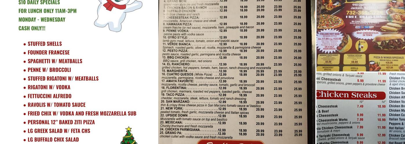 Giuseppe’s Pizzeria and Pasta NJ Menu
