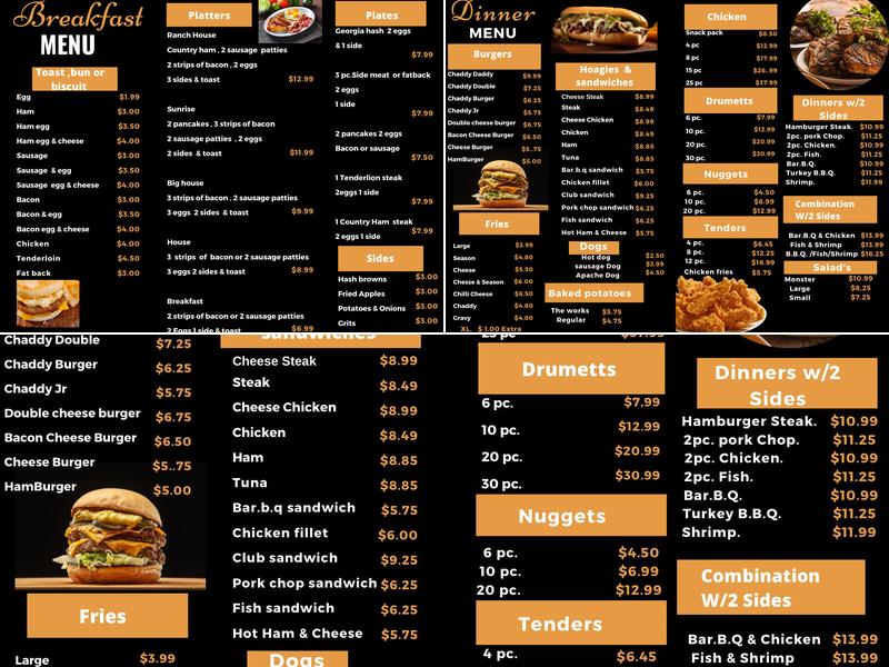 Chaddy's Big Hat Menu