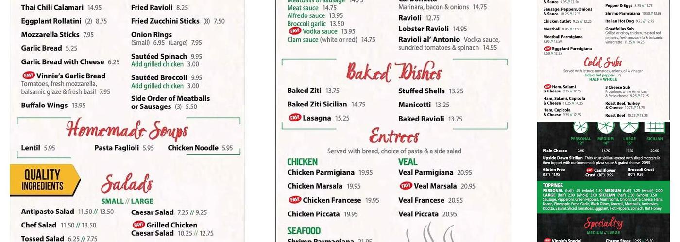 Vinnie's Pizzeria Menu
