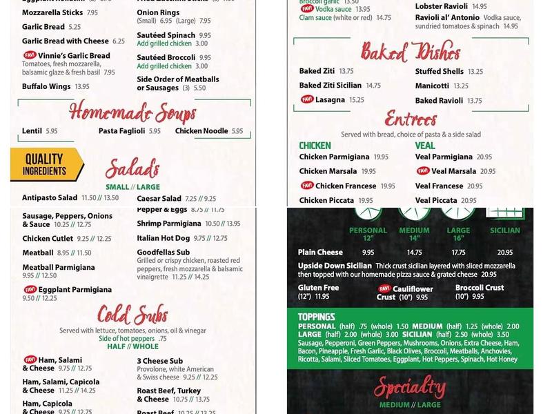 Vinnie's Pizzeria Menu