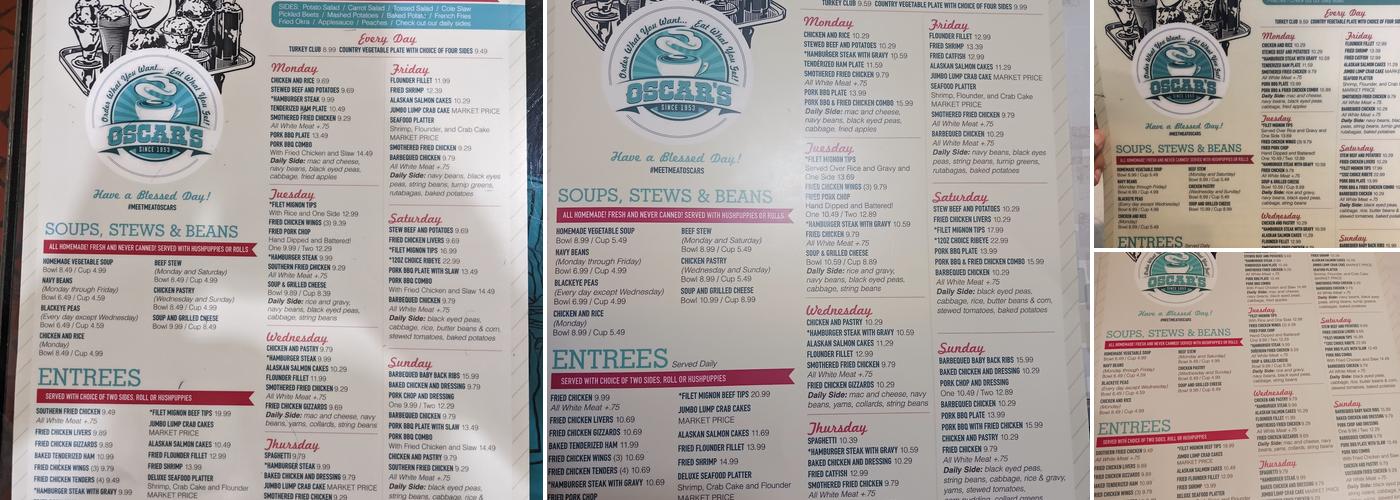 Oscar's Restaurant Menu
