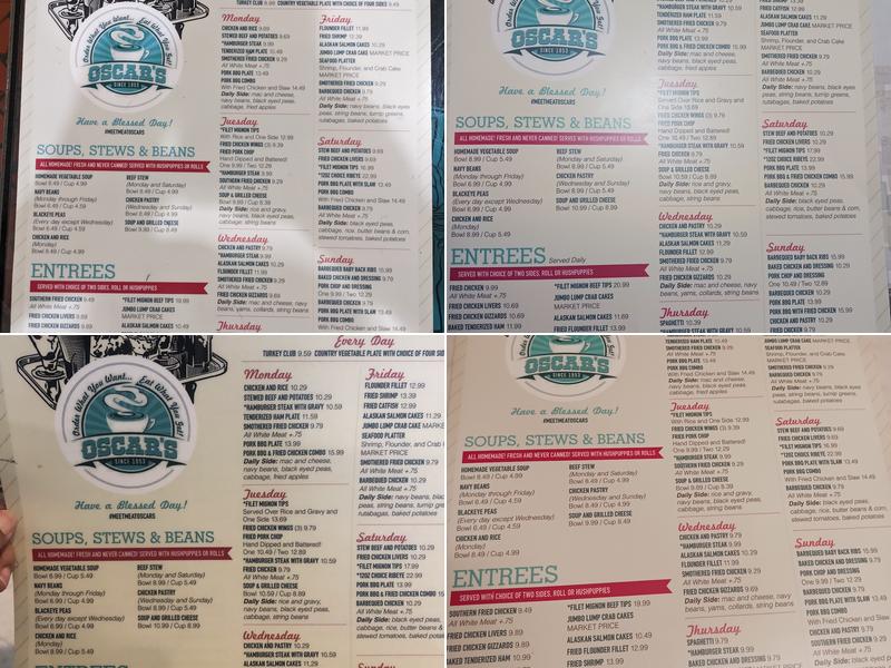 Oscar's Restaurant Menu