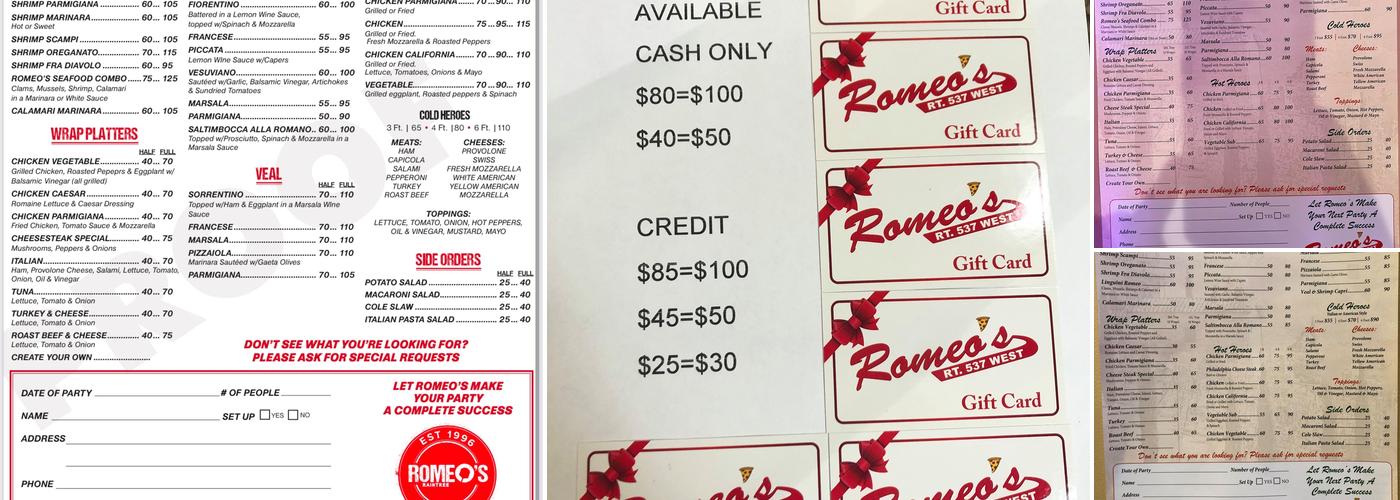 Romeo's Raintree Pizzeria Menu