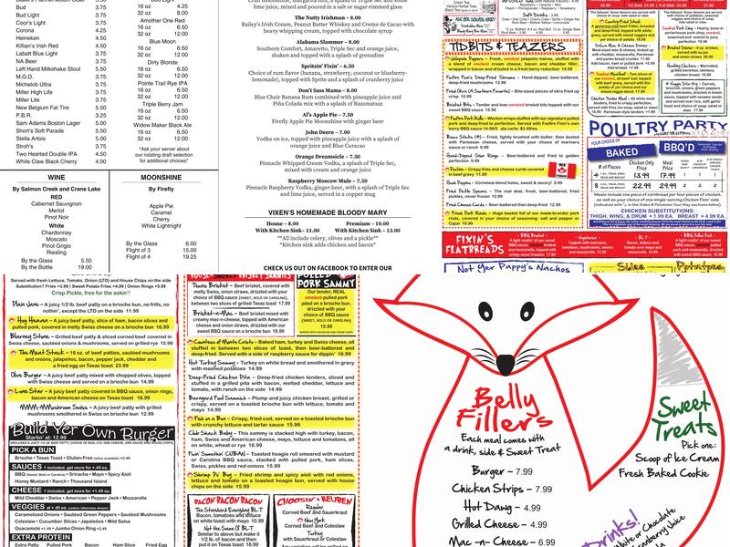 Foxfire Fixin's Menu