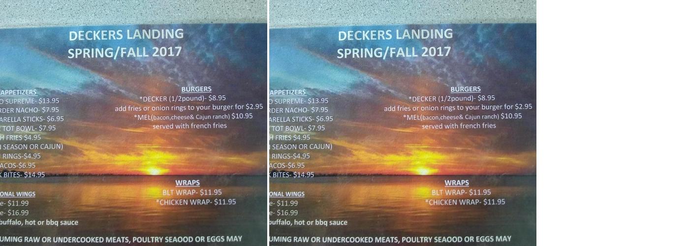 Decker's Landing Menu