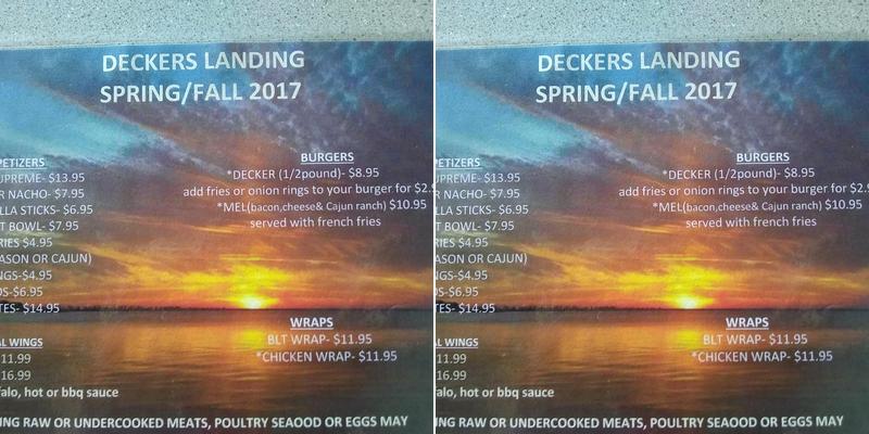 Decker's Landing Menu