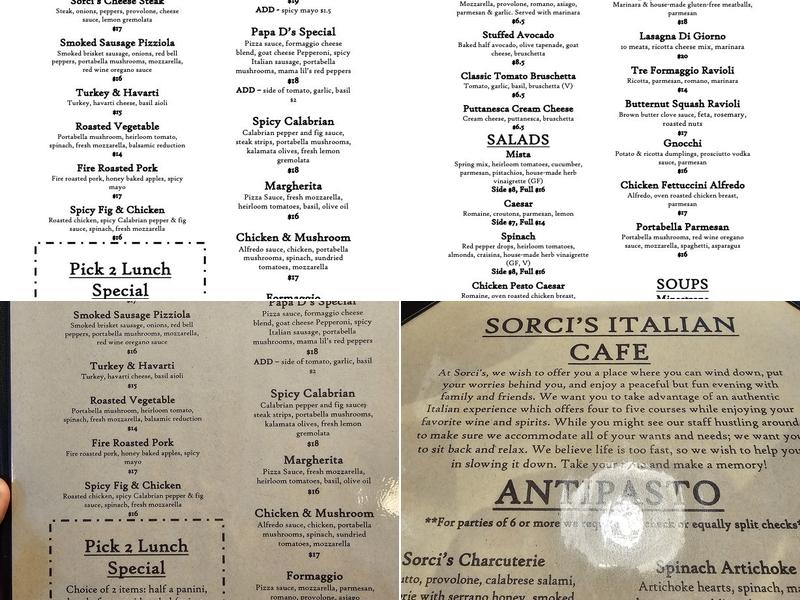 Sorci's Italian Cafe and Enoteca Menu