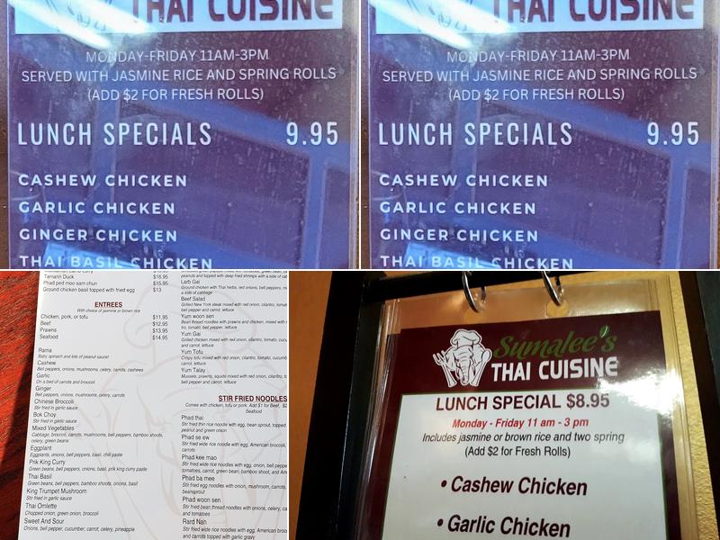 Sumalee's Thai Cuisine Menu