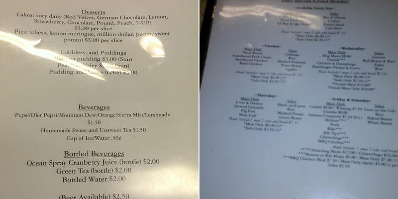 Pat's Cafe Menu