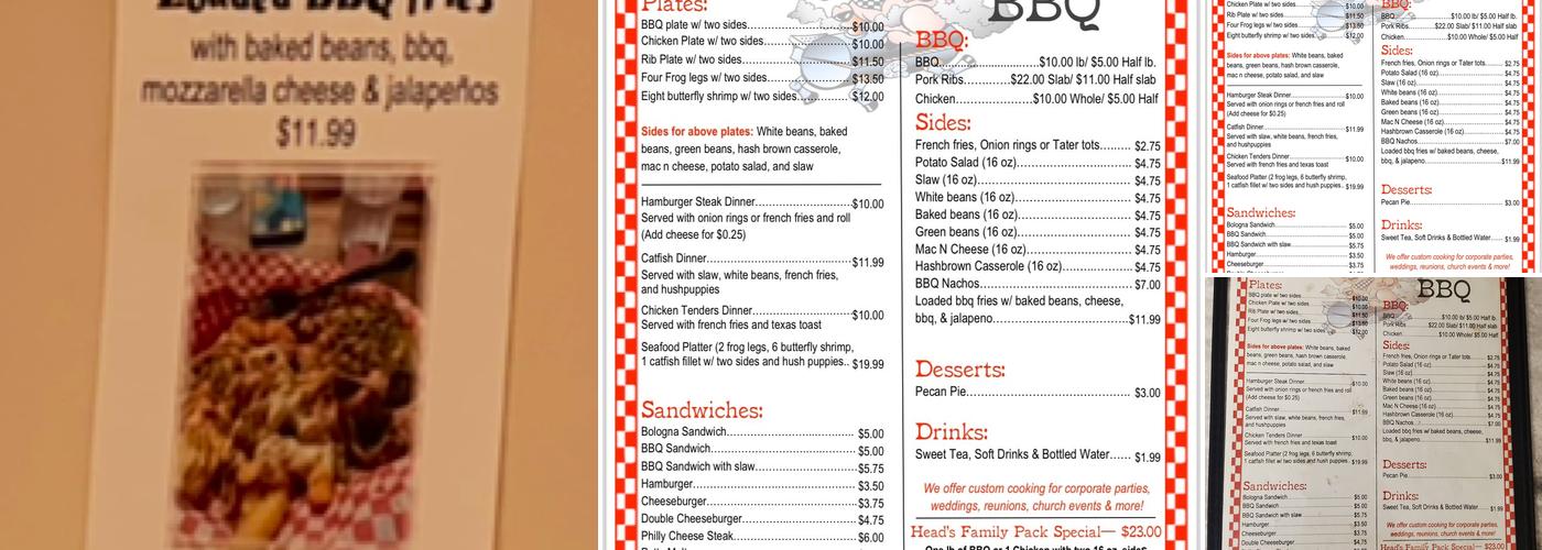 Head's BBQ Menu