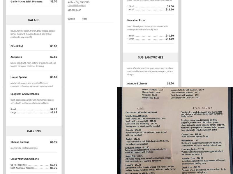 Vuocolo's Italian Pizzaria Menu