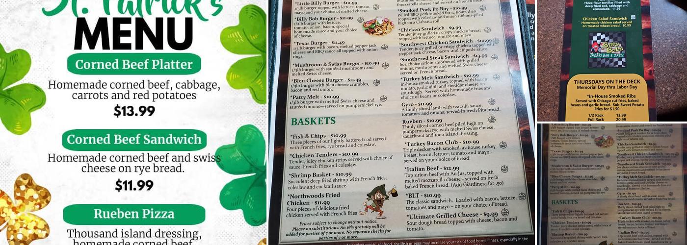 Billy Bob's Sports Bar and Grill Menu