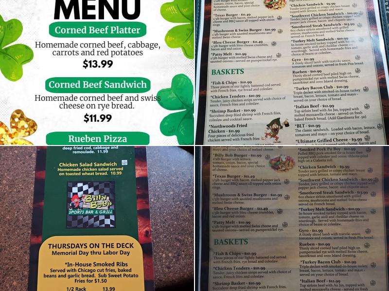 Billy Bob's Sports Bar and Grill Menu