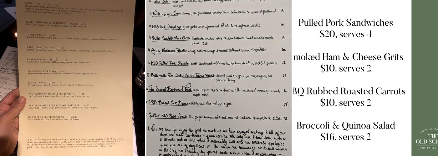 Old School Farm Menu