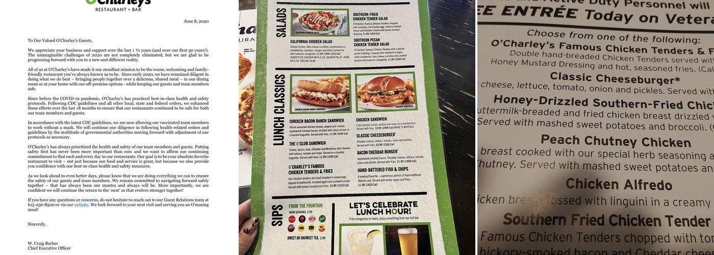 O'Charley's Restaurant & Bar Menu